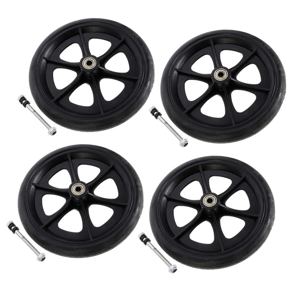 4-Piece Wheelchair Front Wheel Set with Axles, PVC, Black