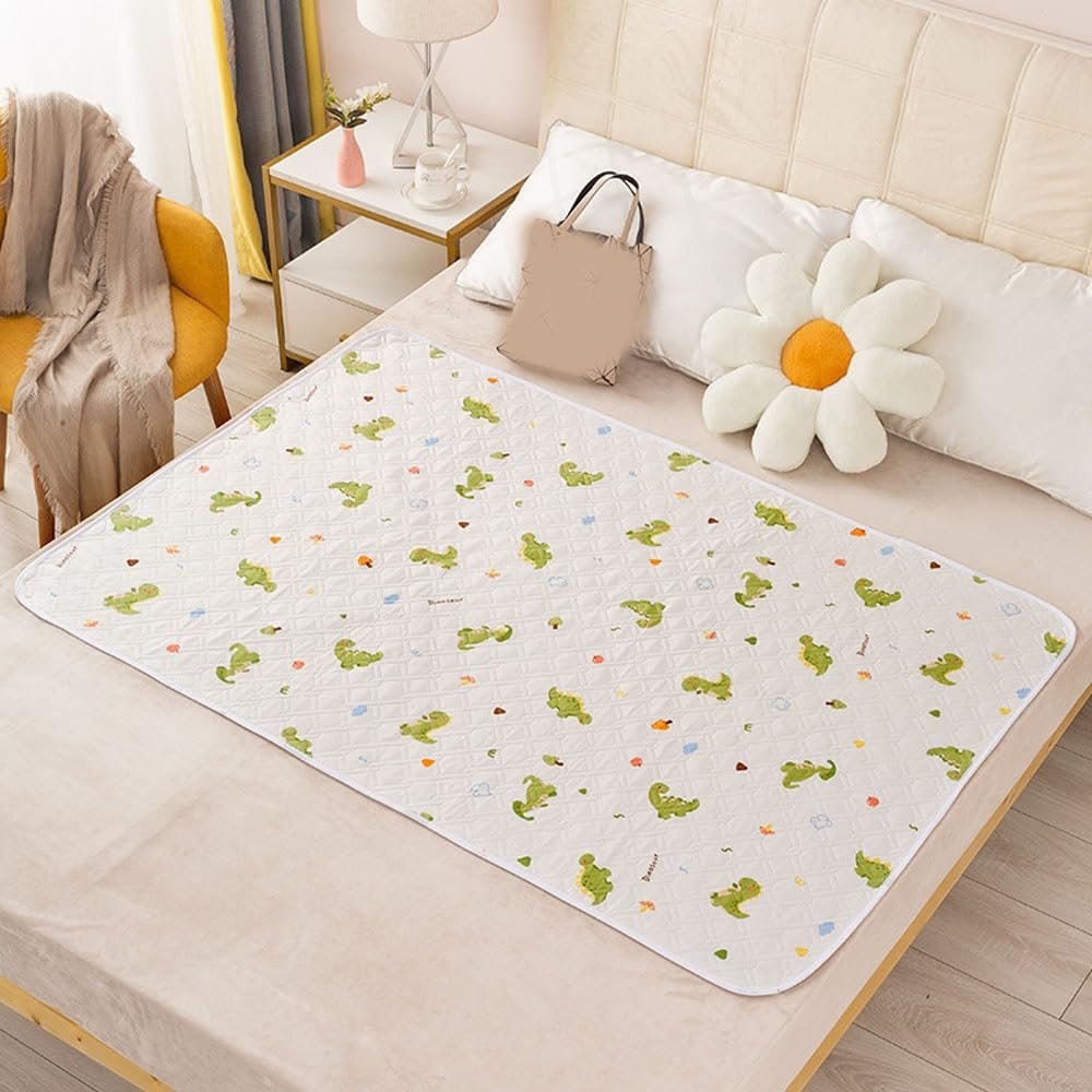 Morbuy Washable Incontinence Bed Pad, Waterproof, Non-Slip, Green Dinosaur, 100 x 150 cm