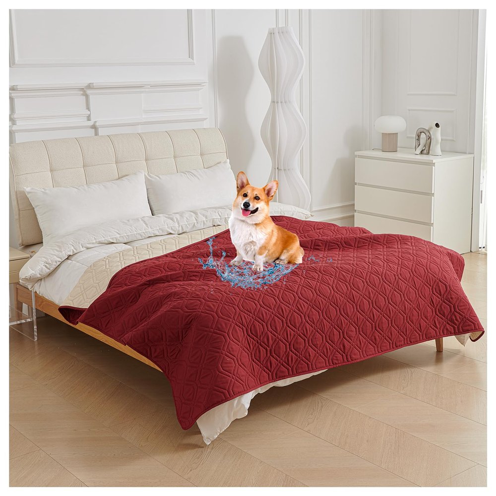 Waterproof Non-Slip Dog Blanket Sofa Cover, Wine Red, 210 × 260 cm (82 × 102 in)