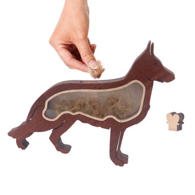 Seahelm Cat-Shaped Wooden Pet Fur Keepsake Box, Freestanding Memorial Display