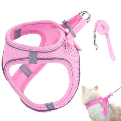 Cat Walking Harness, Soft Mesh Harness with Reflective Safety Strips