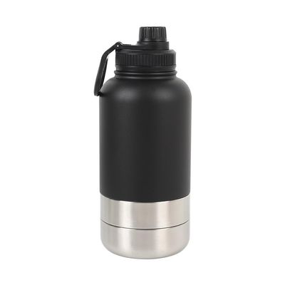 3-in-1 Portable Dog Travel Water Bottle with Removable Food and Water Bowls, Insulated Stainless Steel, Black