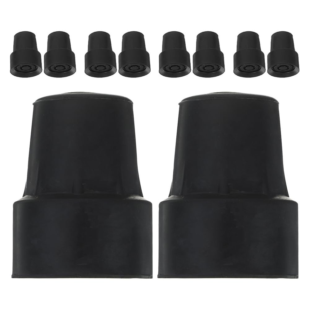10 Non-Slip Rubber Tips for Walking Canes and Crutches, Black