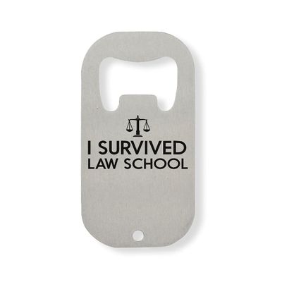 I Survived Law School Funny Lawyer Graphic Stainless Steel Bottle Opener, Silver