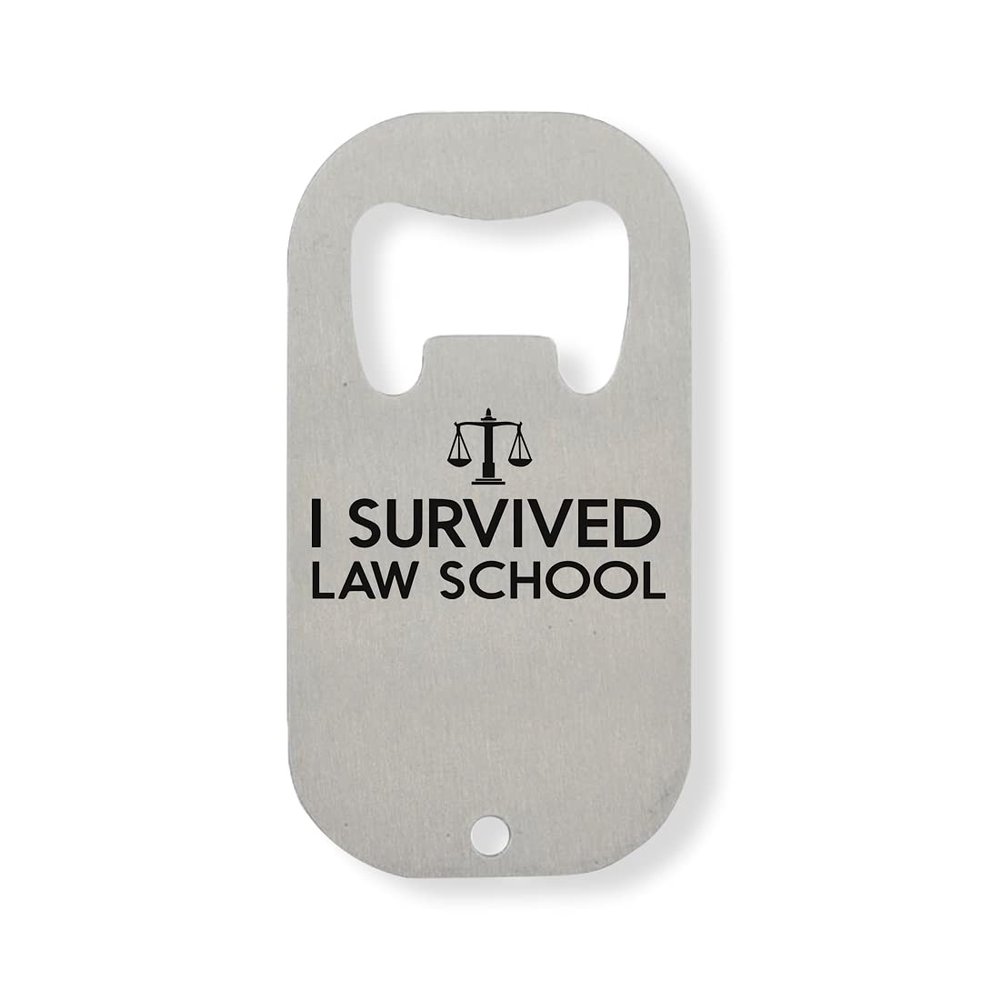 I Survived Law School Funny Lawyer Graphic Stainless Steel Bottle Opener, Silver