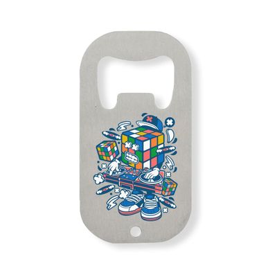 Rubix Cube Vinyl DJ Graphic Stainless Steel Bottle Opener, Silver