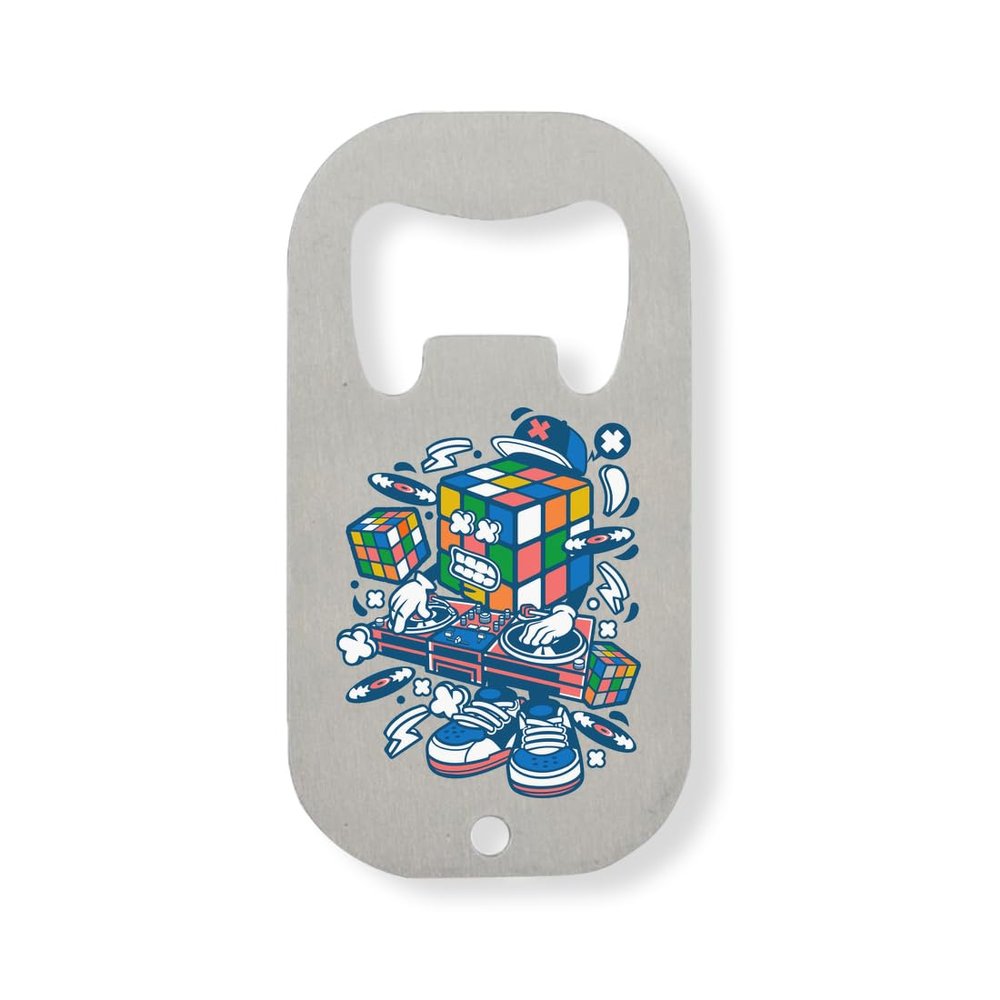 Rubix Cube Vinyl DJ Graphic Stainless Steel Bottle Opener, Silver