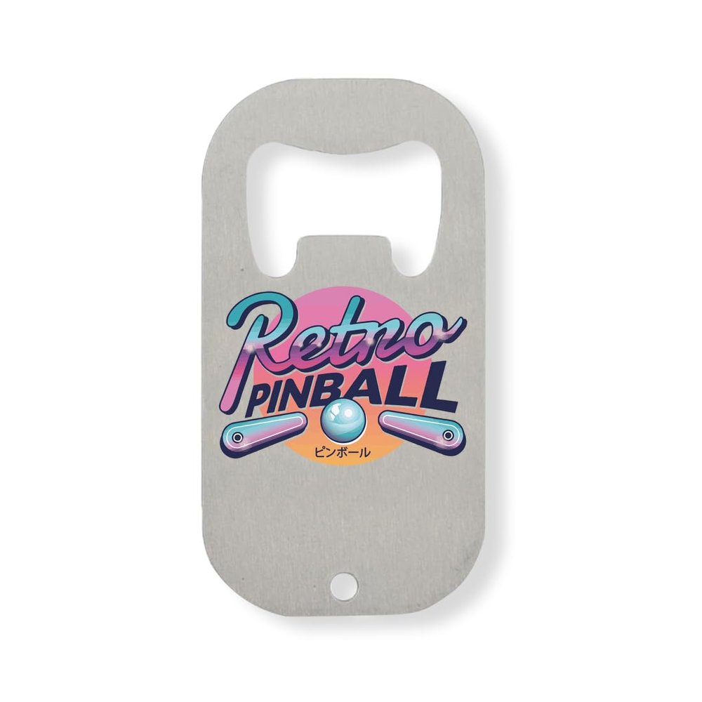 Vaporwave Aesthetic Retro-Style Pinball Machine Graphic Stainless Steel Bottle Opener, Silver