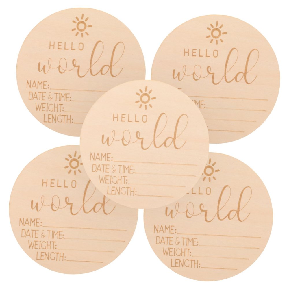BESPORTBLE 5-Piece Round Wooden Birth Announcement Signs