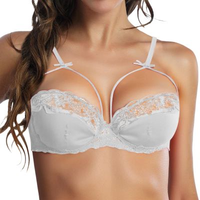Women's Open-Bust Push-Up Underwire Bra with Transparent Lace