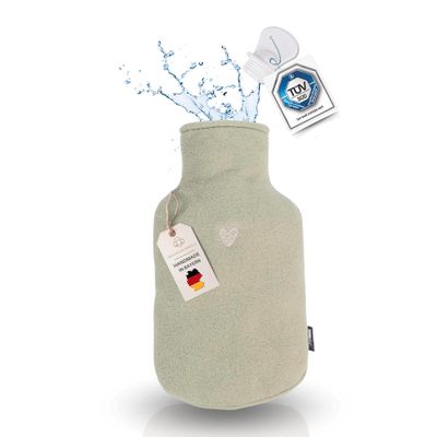 kontor28 Fleece Hot Water Bottle with 100% Organic Cotton Cover, Made in Germany & TÜV-Tested, 0.8 L, Green