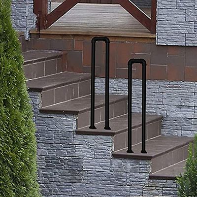 Safety Handrail for Concrete and Wood Stairs, Metal Support for Stability and Safety