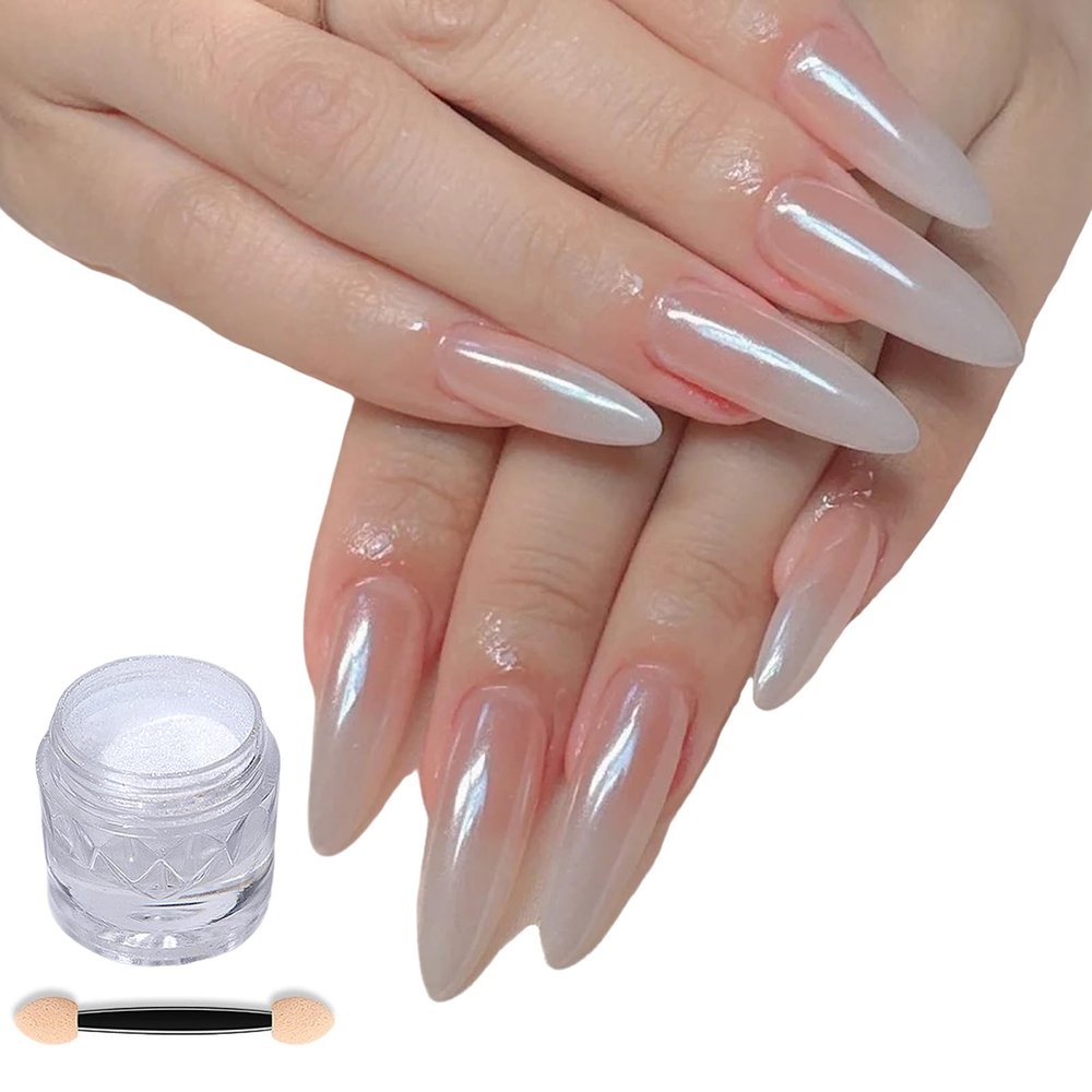 Glitter Nail Art Powder, White Chrome Shimmer