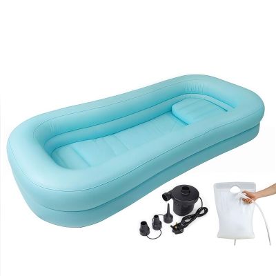 SAYEYBU Medical Inflatable Bathtub, PVC Bed Bath Shower Set with Water Bag, Portable Bathtub for Elderly, Disabled or Injured Patients, Blue, B
