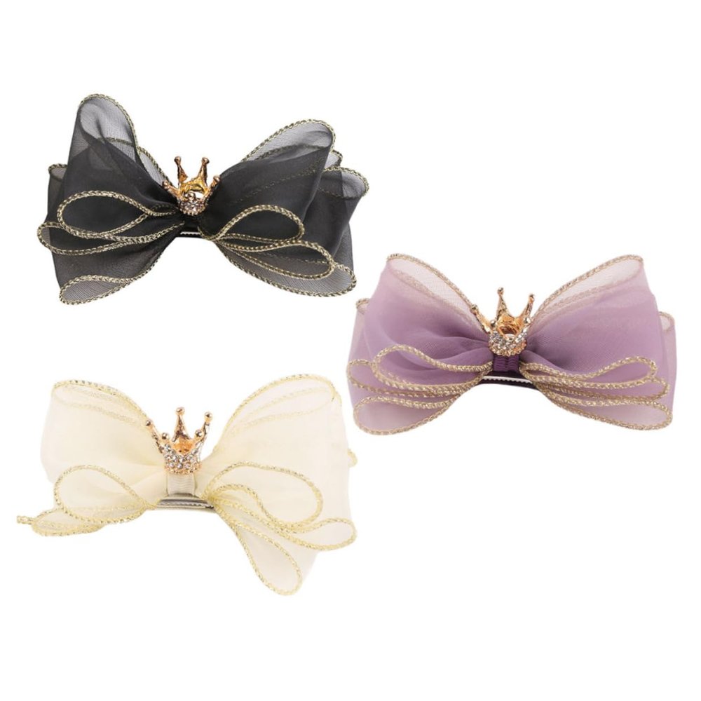 FRCOLOR 3-Piece Girls' Hair Clips with Polka-Dot Tulle Star and Teardrop Design, Bow Hair Clips for Parties and Everyday Wear