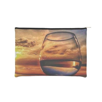 YFSGDLBN Reusable Printed Paper Cosmetic Bag, Sunset Wine Glass Design