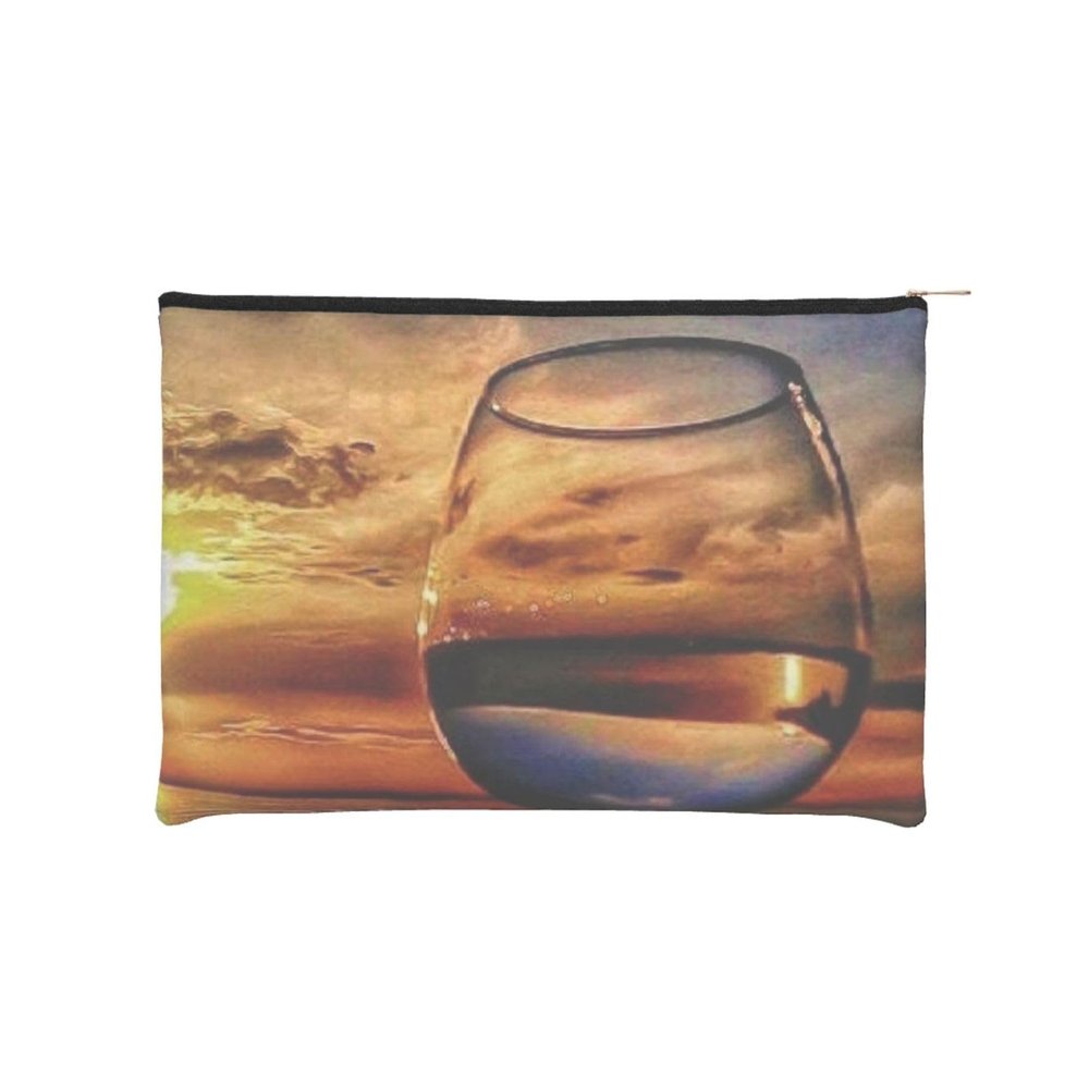 YFSGDLBN Reusable Printed Paper Cosmetic Bag, Sunset Wine Glass Design