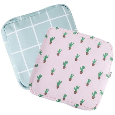 2-Piece Hygiene Storage Bags for Women's Sanitary Pads, Polyester Cotton