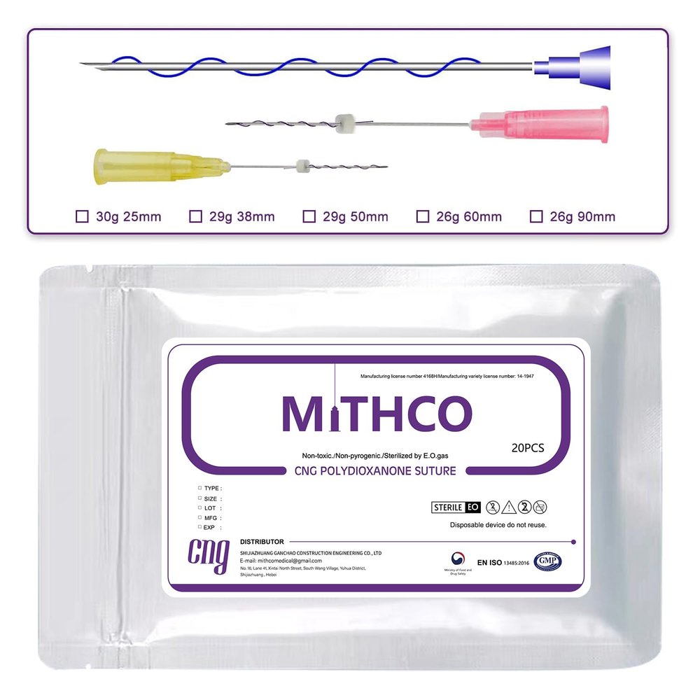 MITHCO PDO Protein Threads for Facial/Full-Body Tightening, 29G × 25 mm, 20 Count
