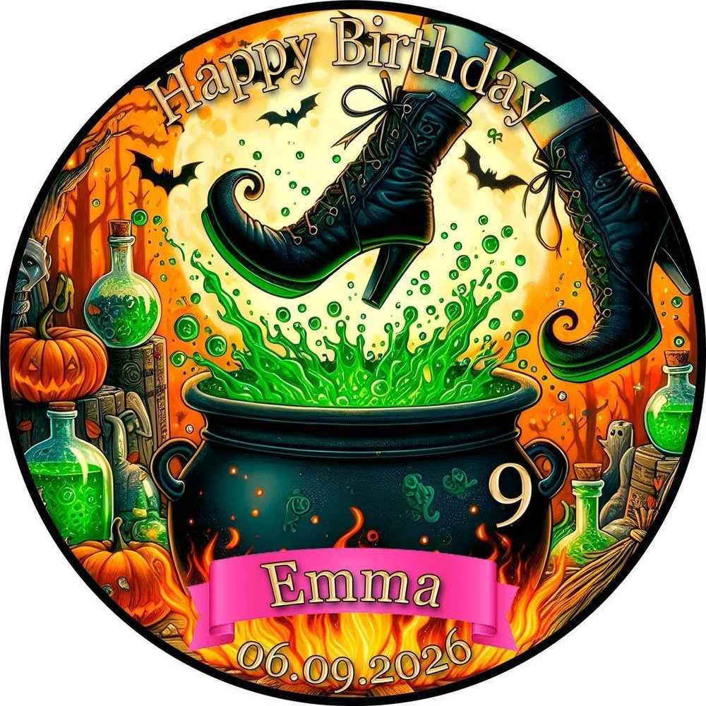 Round Cake Topper HW41, Witch Cauldron Potion, 20 cm, Sugar Paper, No Photo