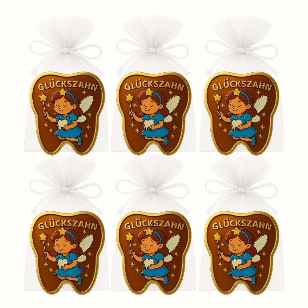 MilaBoo 6-Piece Tooth Fairy Lucky Coin Set with Organza Pouches – Gift Set for Children Losing a Tooth (Tooth-Shaped Coin)