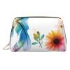 Leather Makeup Bag with Flower Petals, Cosmetic Pouch, Travel Organizer view 1
