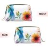 Leather Makeup Bag with Flower Petals, Cosmetic Pouch, Travel Organizer view 3