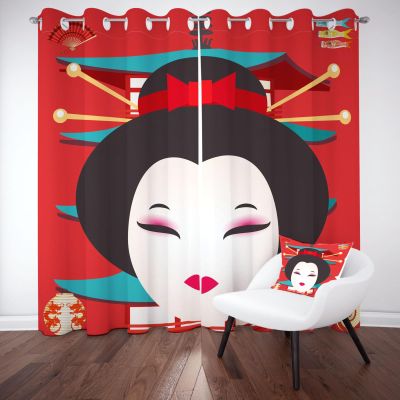 Wlujhia Blackout Curtains, 160 x 70 cm, Set of 2, Japanese Geisha Design