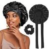 FOLAI 1 Satin Sleep Bonnet for Women, Adjustable, Black, Large view 1