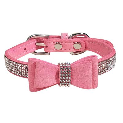 Abaodam Waterproof Adjustable Microfiber Dog Collar with Rhinestones