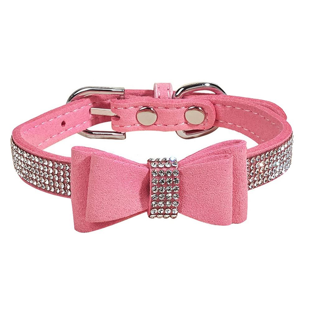 Abaodam Waterproof Adjustable Microfiber Dog Collar with Rhinestones
