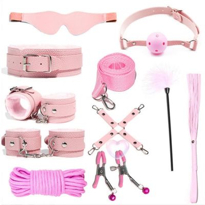 ZeeKoug New Pink 10-Piece Comfortable Leather Sports Set with Eye Mask, Cross Buckle and Adjustable Whip, Yoga Accessories, Couple's Gift