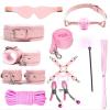 ZeeKoug New Pink 10-Piece Comfortable Leather Sports Set with Eye Mask, Cross Buckle and Adjustable Whip, Yoga Accessories, Couple's Gift view 1