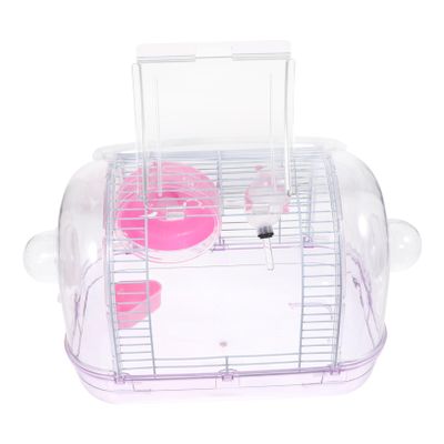 LOLIPPYY Plastic and Iron Transport Cage for Hamsters and Guinea Pigs, Comfortable and Safe Pink Pet Nest for Travel and Home