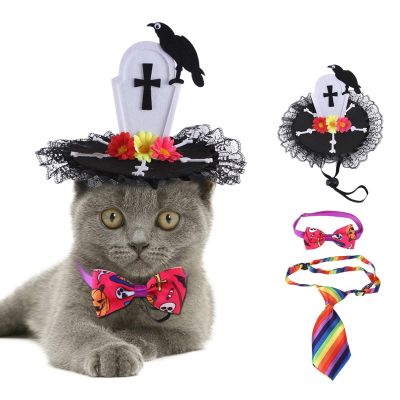 Pet Costume Set, Dog and Cat Costume for Halloween, Cosplay Hat and Collar for Pets, Funny Costume for Dogs and Cats - Ideal for Halloween Party Decor (Black, One Size)