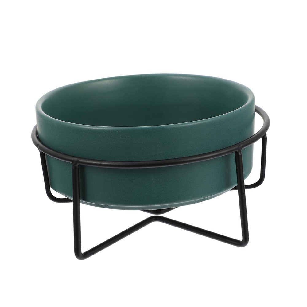 Ceramic Pet Food Bowl with Stand, Green, 1 Set