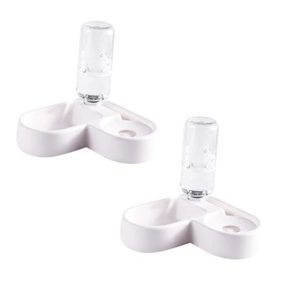 Automatic Cat Water Dispenser with Double Bowl, 2-Piece, PP, White