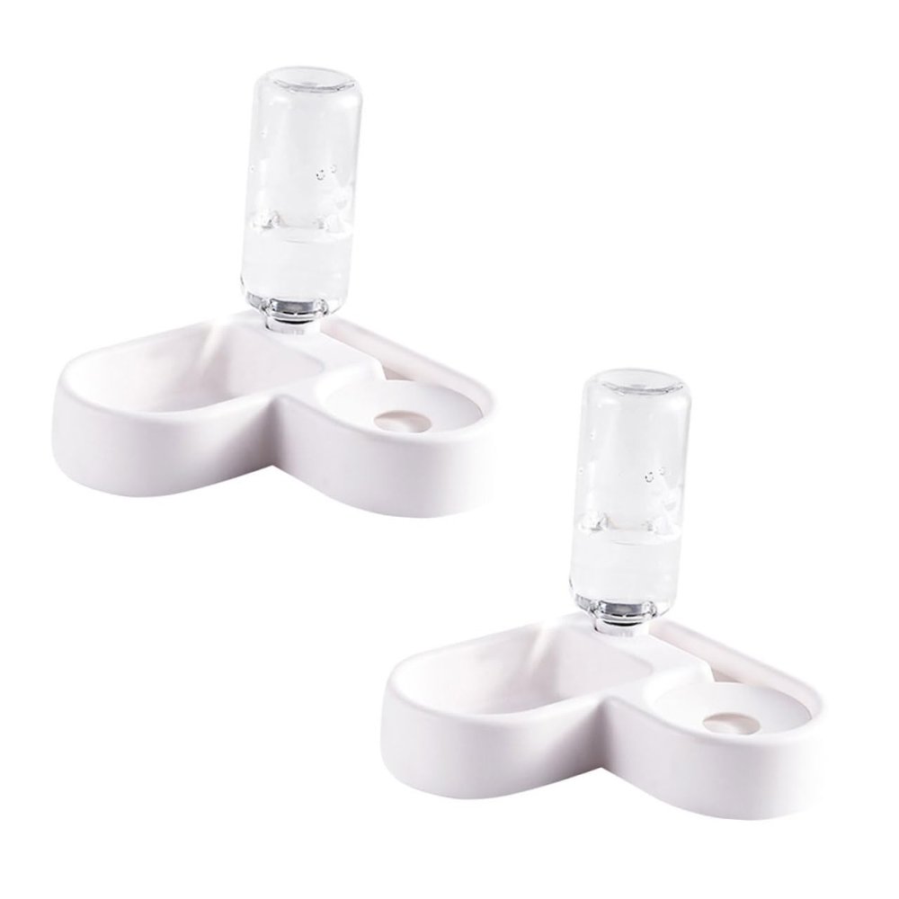 Automatic Cat Water Dispenser with Double Bowl, 2-Piece, PP, White