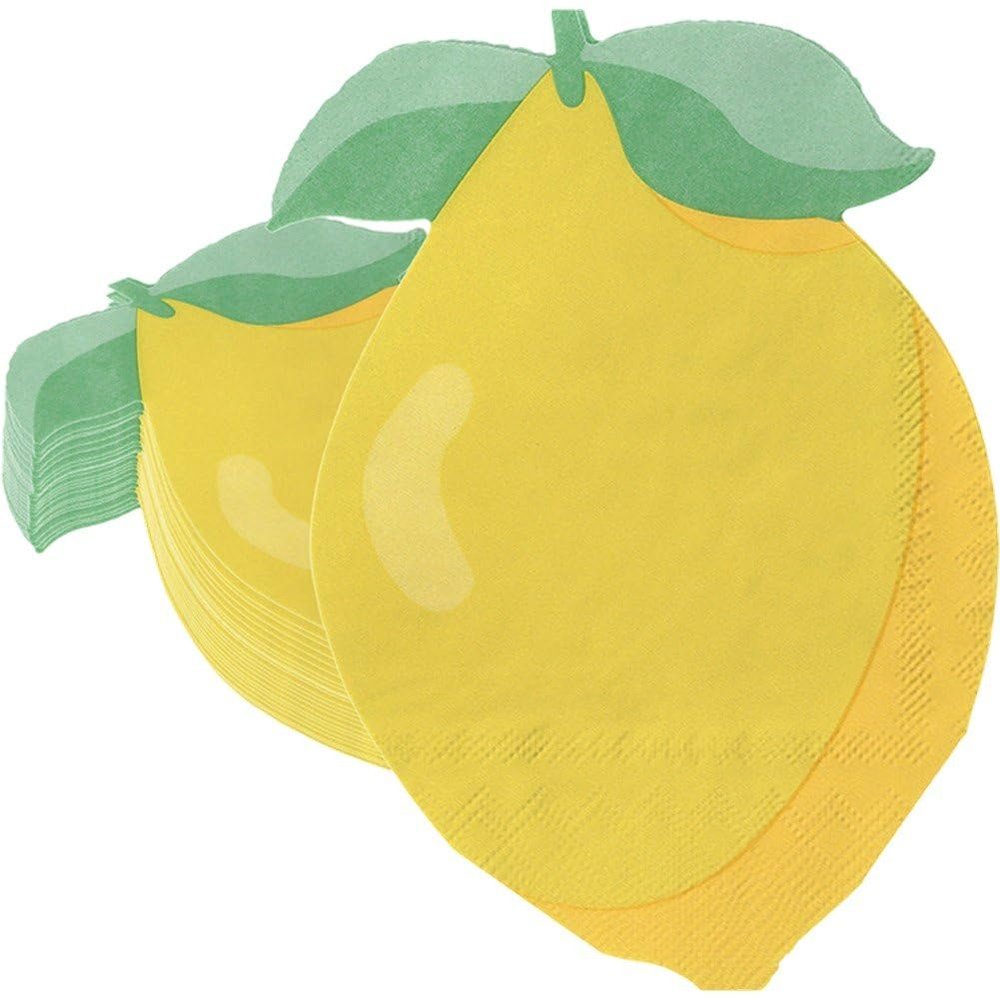 Keuyeo 100-Piece Set Lemon-Themed Party Napkins, Yellow Lemon-Shaped Paper for Summer Fruit Parties and Communion Celebrations