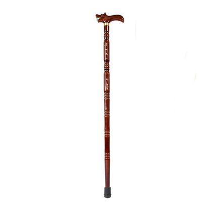 Mahogany Wooden Walking Cane with Dragon Head Sculpture