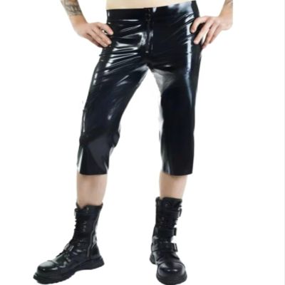 VIYOLI Men's Latex Pants with Zipper, White, L