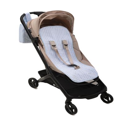 Mi Bollito Universal Vichy-Style Stroller Liner, Padded and Breathable, 100% Cotton, Compatible with All Strollers, Made in Spain, Blue