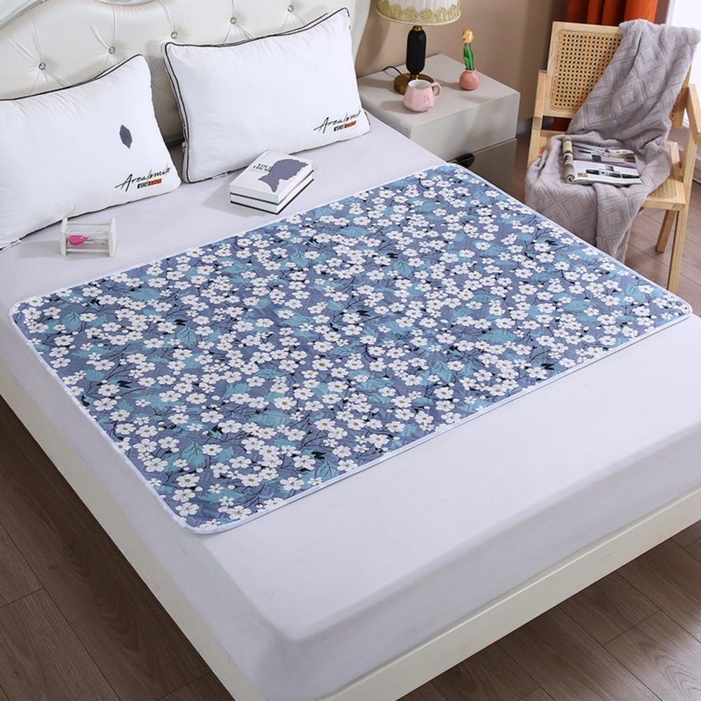 Morbuy Washable Incontinence Bed Pad, Waterproof Non-Slip, Breathable, 150 x 200 cm, White Floral