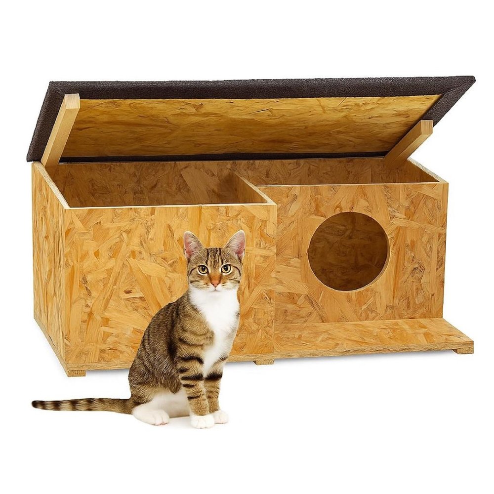 QLS OSB Cat House with Removable Roof, 59 x 37 cm, Brown