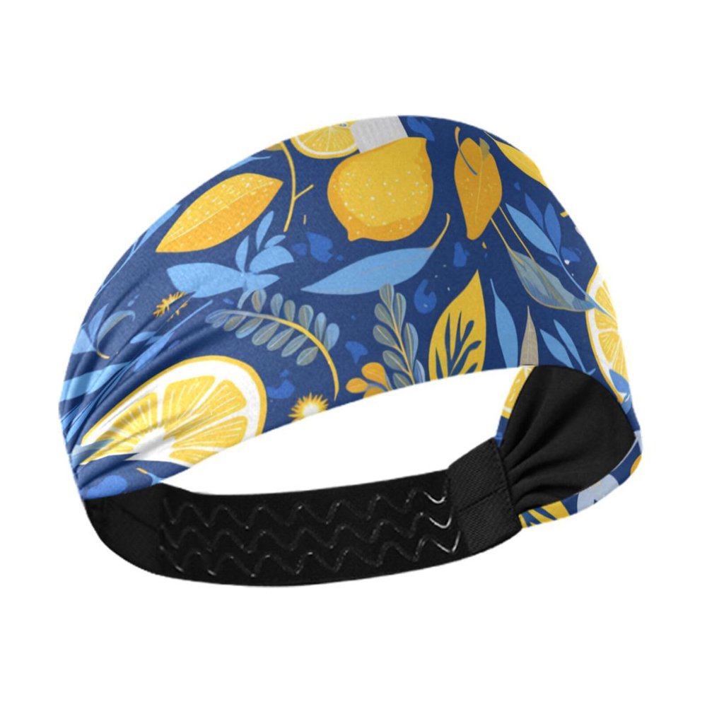 Amooorous Blue and Yellow Summer Lemon Non-Slip Stretch Headband