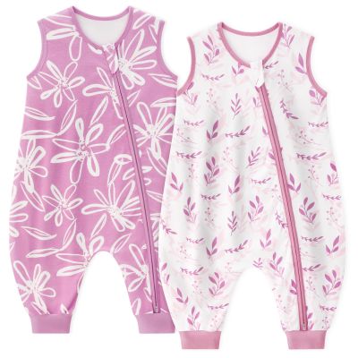 Unnivoll Baby Sleeping Bag with Feet, 1.0 TOG, 2-Pack, Cotton, 100 cm, Purple Leaf
