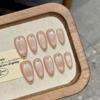 Handmade Press-On Nails, Glossy Milky Pink Oval Nails, French Design, Medium Almond Fake Nails for Women, Reusable & Natural (2756 L, L) view 1