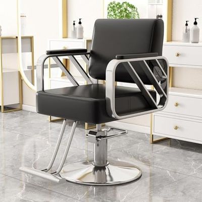 Hydraulic Salon Chair – 360° Rotating Beauty Chair with Height Adjustment and Sleek Silver Base