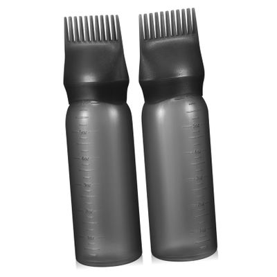 2 Black Applicator Bottles for Hair Dye with Comb Attachments