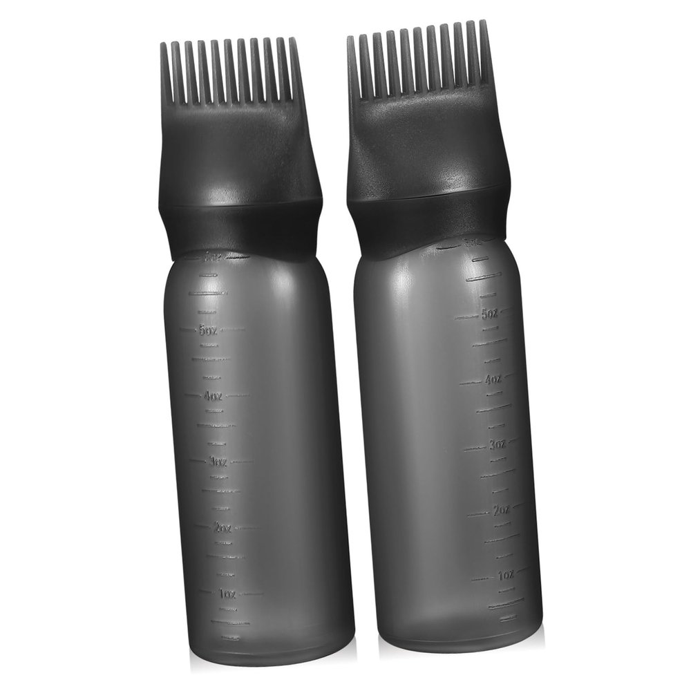 2 Black Applicator Bottles for Hair Dye with Comb Attachments
